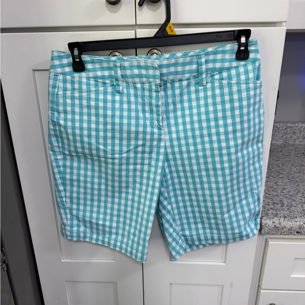 Lands' End Aqua Gingham Bermuda Shorts